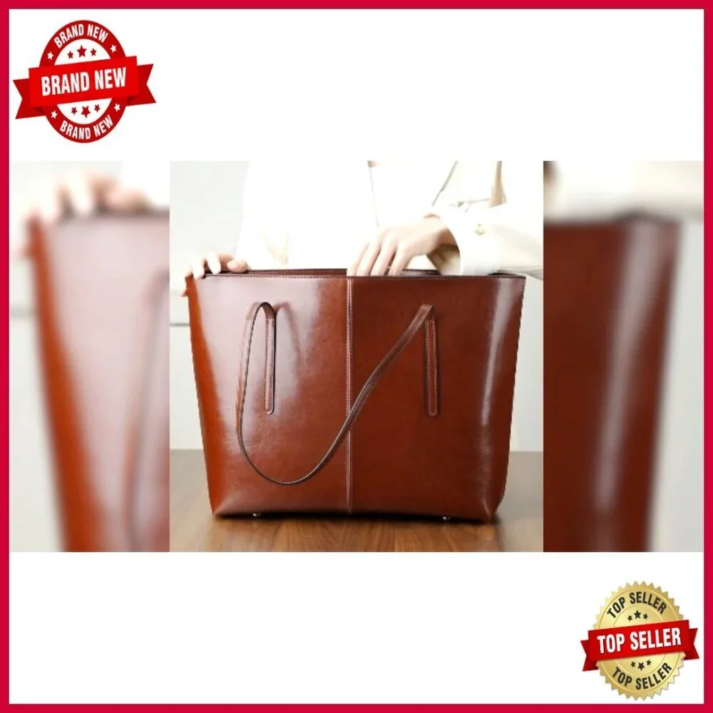 Large Genuine Leather Tote Bag with Top Handle and Shoulder Strap
